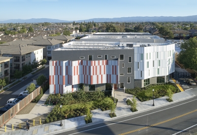 Aerial view of Edwina Benner Plaza in Sunnyvale, Ca.