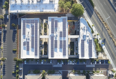 Aerial view of Edwina Benner Plaza in Sunnyvale, Ca.