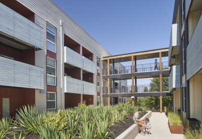 The courtyard in Edwina Benner Plaza in Sunnyvale, Ca.