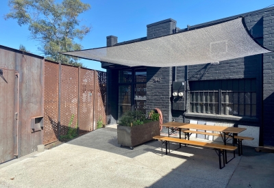 Enclosed courtyard in the rear of David Baker Architects Office in Oakland, California.