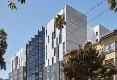 Street view of La Fénix at 1950, affordable housing in the mission district of San Francisco.