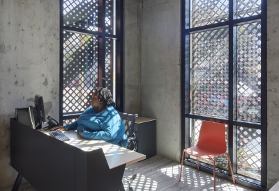 Management center inside La Fénix at 1950, affordable housing in the mission district of San Francisco.