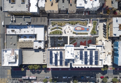 Aerial view of La Fénix at 1950, affordable housing in the mission district of San Francisco.