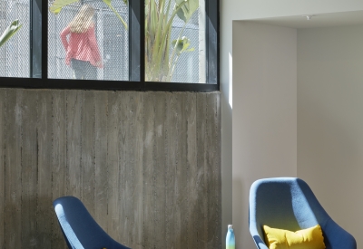 Community room inside La Fénix at 1950, affordable housing in the mission district of San Francisco.