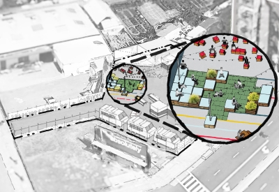 Site diagram of play and seating zone at SPARC-It-Place in Oakland, Ca.