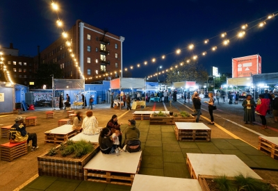 Pallet seating and garden beds at SPARC-It-Place in Oakland, Ca.