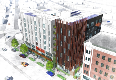 Exterior rendering of 34th and San Pablo Affordable Family Housing in Oakland, California.
