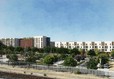 Exterior rendering of Windflower II from Union City BART in Union City, California.