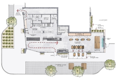 Schematic floor plan for Johnny Doughnuts in San Francisco.