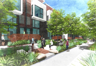 Exterior rendering of the garden mews for The Grove in Durham, North Carolina.