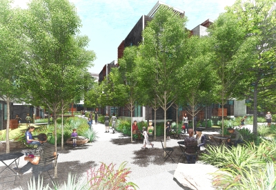 Exterior rendering of the grove park for the The Grove in Durham, North Carolina.