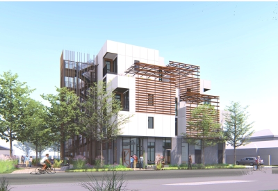 Exterior rendering of Page Street Studios in San Jose, Ca.