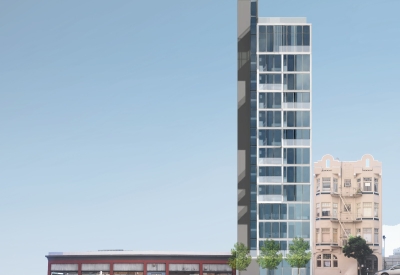 Rendering of the north elevation for 921 O'Farrell in San Francisco, Ca.