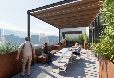 Rendering of the roof deck for 921 O'Farrell in San Francisco, Ca.