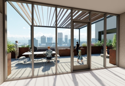 Rendering of the roof deck for 921 O'Farrell in San Francisco, Ca.