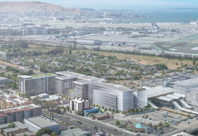 Aerial rendering of 130 El Camino in Millbrae, California.