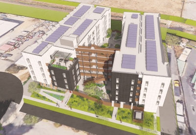 Aerial rendering of 355 Sango Court in Milpitas, Ca.