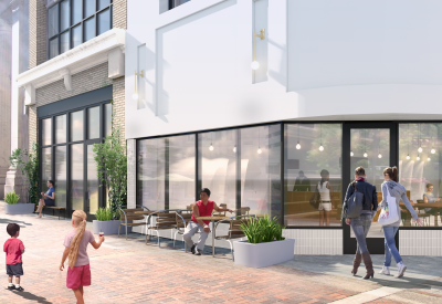 Exterior rendering 2nd & 20th retail spaces in Birmingham, Alabama.