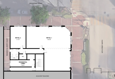 Ground level site plan for 2nd & 20th in Birmingham, Alabama.