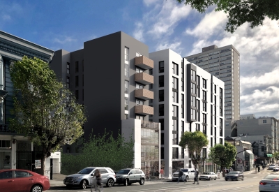 Exterior rendering of 1567 California looking west in San Francisco, California. 