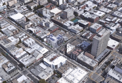 Aerial rendering of 1567 California in San Francisco, California. 