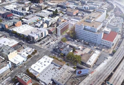 Rendered aerial view of Tahanan Supportive Housing in San Francisco.