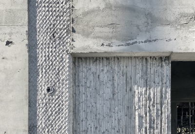 Concrete textured wall during construction at Tahanan Supportive Housing in San Francisco.
