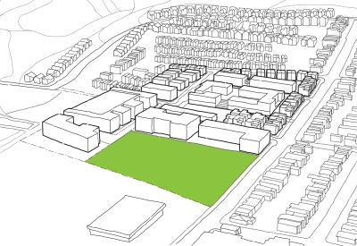 Diagram of public park for Midway Village Framework Plan in Daly City, Ca.