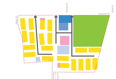 Diagram collating input on site plan from community meeting for Midway Village Framework Plan in Daly City, Ca.