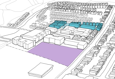 Diagram of planned Phase 4 townhouse and public park construction for Midway Village Framework Plan in Daly City, Ca.