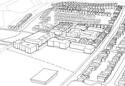 Diagram of full four-phase build-out for Midway Village Framework Plan in Daly City, Ca.