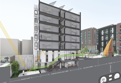Perspective Diagram of Jazzie Collins in San Francisco with the sunken court and common space