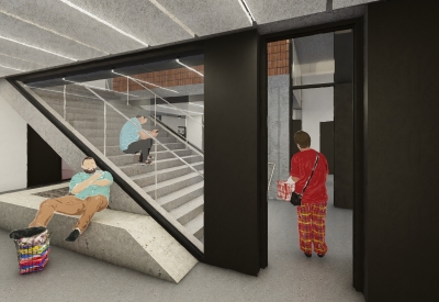 Rendered basement level of Jazzie Collins, affordable supportive housing in San Francisco.