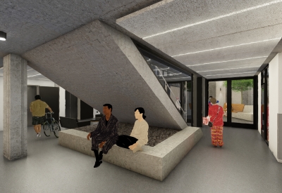 Rendered basement level of Jazzie Collins, affordable supportive housing in San Francisco.