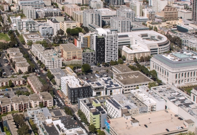 Aerial rendering of 600 McAllister in San Francisco.