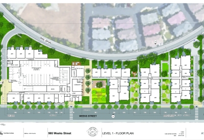 Level 1 site plan for Colibrí Commons in East Palo Alto, California.