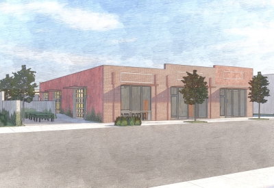 Exterior drawing of the Bandsaw Building in Birmingham, AL.