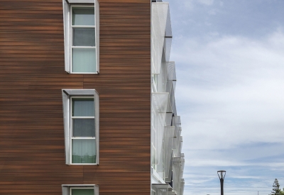 View of the building detail at Rocky Hill Veterans Housing in Vacaville, California.