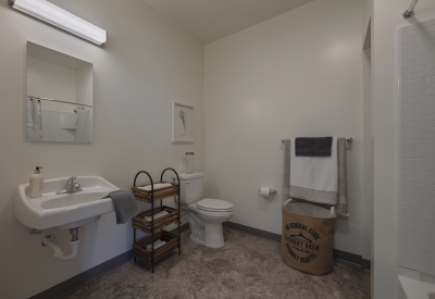 Bathroom inside Rocky Hill Veterans Housing in Vacaville, California.