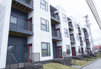 Exterior rendering of the first phase of 26th and Clarksville with ground-floor units in Nashville, Tennessee. 