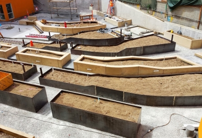 Construction of the courtyard planters for Bayview Hill Gardens in San Francisco, Ca.