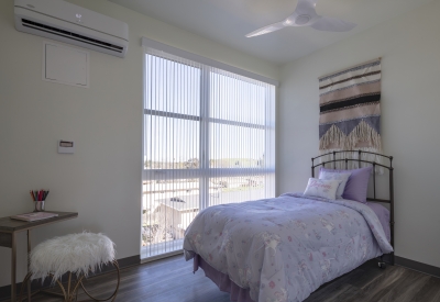 Bedroom inside Rocky Hill Veterans Housing in Vacaville, California.