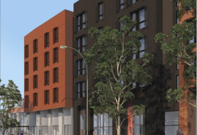 Exterior rendering of Sunnydale Block 3 in San Francisco at Hahn Street.