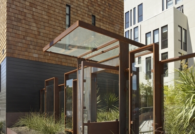 Exterior view of gate entrance at 300 Ivy in San Francisco, CA.