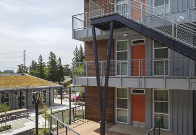 Exterior stair at Rocky Hill Veterans Housing in Vacaville, California.