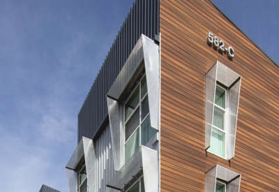 View of the building detail at Rocky Hill Veterans Housing in Vacaville, California.