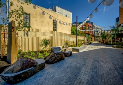 Pedestrian greenway at Mason on Mariposa in San Francisco.