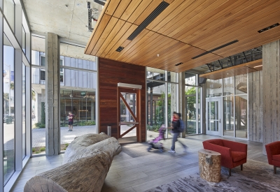 Entrance lobby inside 855 Brannan in San Francisco.