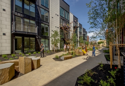 Pedestrian greenway at Mason on Mariposa in San Francisco.