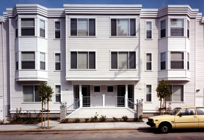 Exterior view of the three-story units along Frederick Street at Parkview Commons in San Francisco.